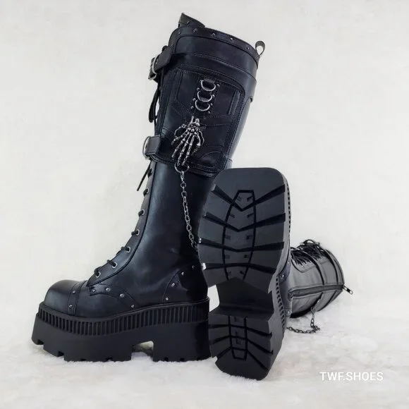 Demonia Black Combat Boots with Chains - Picture 9 of 12